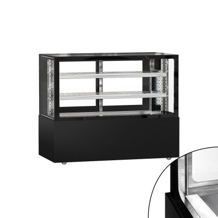 Vitrină rece pentru carne [MADRID] - pentru carne - 525 litri - 1500 mm - geam dublu - geam drept - cu 2 rafturi - iluminare LED - negru mat