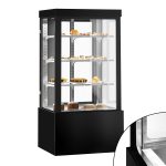 Vitrină frigorifică și pentru prăjituri – 1000 mm – geam dublu – cu 3 rafturi și fațadă oglindă – negru