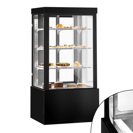 Vitrină frigorifică și pentru prăjituri – 1000 mm – geam dublu – cu 3 rafturi și fațadă oglindă – negru