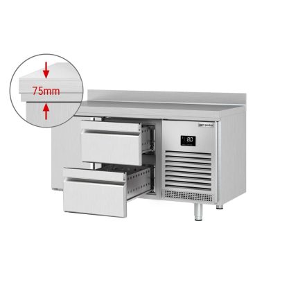 Masă frigorifică Premium PLUS – 1468 x 600 mm – cu 1 ușă, 2 sertare – cu margine de protecție