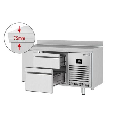 Masă frigorifică Premium PLUS – 1468 x 600 mm – cu 1 ușă – 2 sertare – cu rebord
