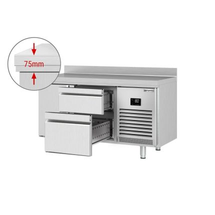 Masă frigorifică Premium PLUS – 1468 x 700 mm – cu 1 ușă – 2 sertare – cu rebord