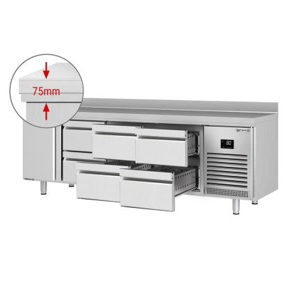 Masă frigorifică Premium PLUS – 2452 x 600 mm – cu 1 ușă – 6 sertare – cu rebord