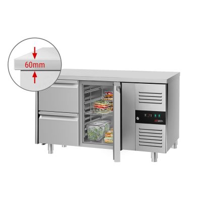 Masă frigorifică ECO – 1360 x 700 mm – cu 1 ușă – 2 sertare