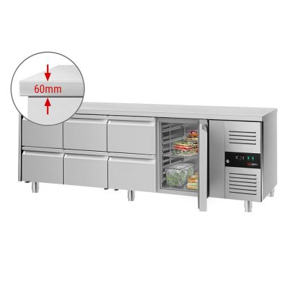 Masă frigorifică ECO - 2230 x 700 mm - cu 1 ușă - 6 sertare