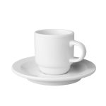 (12 buc) Budgetline Mammoet - Set cești cafea cu farfurioare - 140 ml - Alb - stivuibilă
