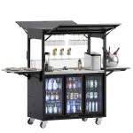 Stație mobilă pentru cocktailuri - cu frigider bar, suprafață de lucru, suport pentru pahare și iluminare LED - pliabilă