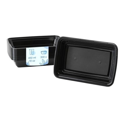 (300 buc) Caserolă meniu reutilizabilă - 450 ml - Dreptunghiulară - Negru