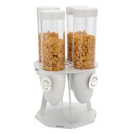 Distribuitor de cereale – cu patru compartimente – rotativ – Ø 120 mm – alb – distribuire prin rotire