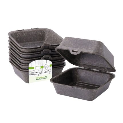 (60 bucăți) Cutie reutilizabilă pentru burgeri – 160 x 150 x 85 mm – Gri