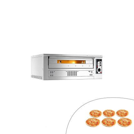 Cuptor pizza pe gaz (vatră din șamotă) - 1450x1180x560 mm - 6 x Ø 33 cm - până la 370 °C - Control manual (analogic)