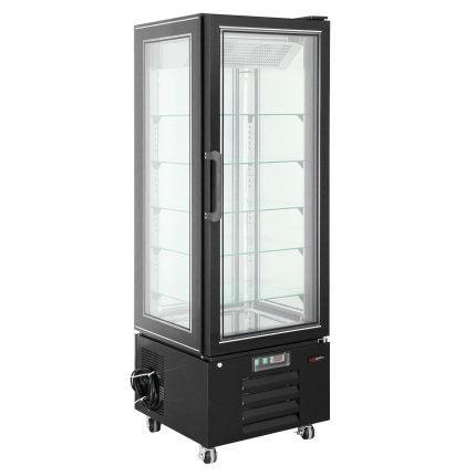 Vitrină panoramică - 248 litri - 650 mm - 1 ușă din sticlă - geam drept - cu 5 rafturi - iluminare LED - negru