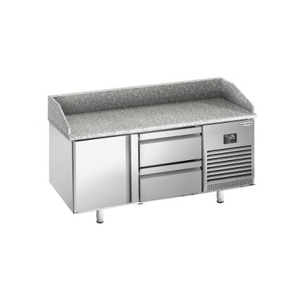 Masă frigorifică pentru preparare pizza PREMIUM PLUS - cu blat din granit - 1490x700 mm - cu 1 ușă & 2 sertare