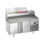 Masă frigorifică pentru preparare pizza PREMIUM PLUS - cu blat din granit - 1490x700 mm - cu 2 uși - cu vitrină de ingrediente - 6x GN 1/4