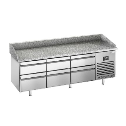 Masă frigorifică pentru preparare pizza PREMIUM PLUS - cu blat din granit - 1980x700 mm - cu 1 ușă & 6 sertare
