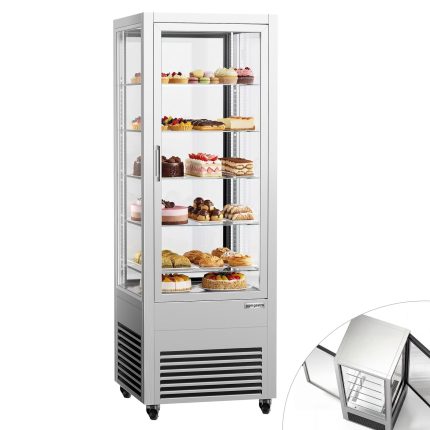 Vitrină panoramică – expunere generală verticală - 440 litri - 675 mm - 2 uși din sticlă - geam drept - cu 5 rafturi - iluminare LED