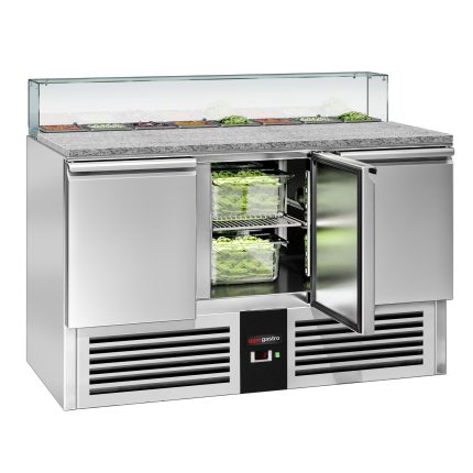 Saladetă PREMIUM - 1368 mm - 3 uși - cu vitrină ingrediente din sticlă dreaptă pentru 8x GN 1/6 - 368 l