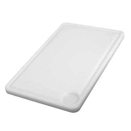 Tocător HACCP - 250x400 mm - grosime: 20 mm - polietilenă HDPE 500 - alb - cu canal colector pentru suc - anti‑alunecare