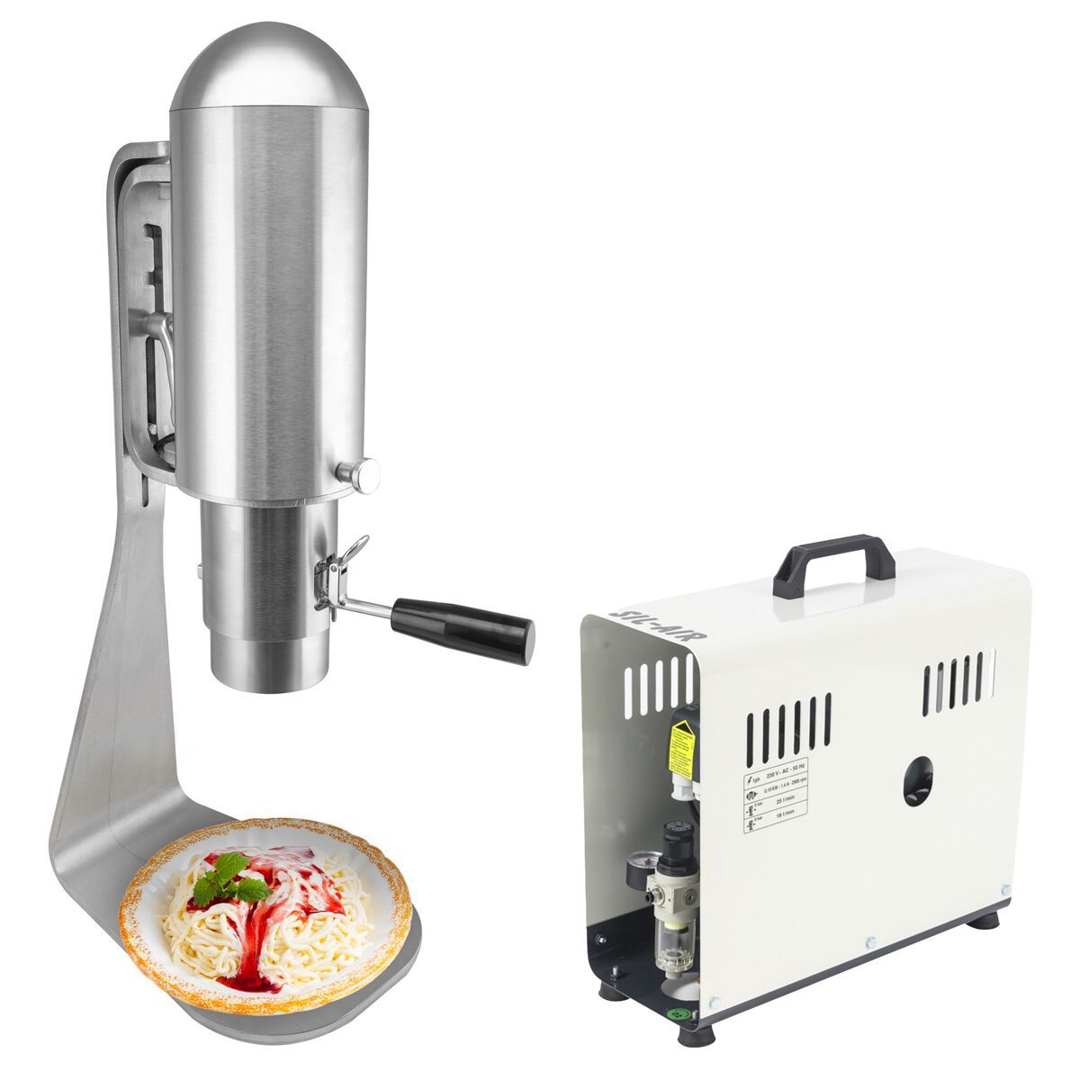 SEPUMFGE_OK_KSEPGE3_voll-jpg.jpg Presă înghețată spaghete UNICA cu aparat tăiat paste - pneumatică - cu compresor - 200x290x620 mm - înălțime reglabilă - imagine 1