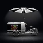 Bicicletă pentru înghețată - statică - cu umbrelă cu LED - pentru 7x cuve de 5 litri pentru înghețată