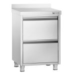 Masă tip dulap PREMIUM - oțel inoxidabil - cu 2 sertare - cu rebord - 500x600 mm