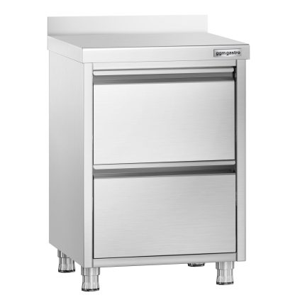 Masă tip dulap PREMIUM - oțel inoxidabil - cu 2 sertare - cu rebord - 500x600 mm