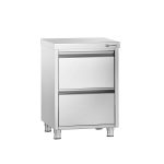Masă tip dulap PREMIUM - oțel inoxidabil - cu 2 sertare - 500x600 mm