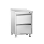 Masă tip dulap PREMIUM - oțel inoxidabil - cu 2 sertare - cu rebord - 500x700 mm