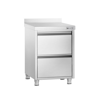 Masă tip dulap PREMIUM - oțel inoxidabil - cu 2 sertare - cu rebord - 500x700 mm