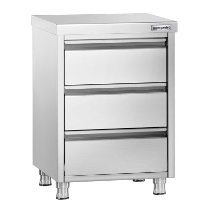 Masă tip dulap PREMIUM - oțel inoxidabil - cu 3 sertare - 500x600 mm