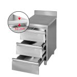 Masă tip dulap PREMIUM - oțel inoxidabil - cu 3 sertare - cu rebord - 500x700 mm