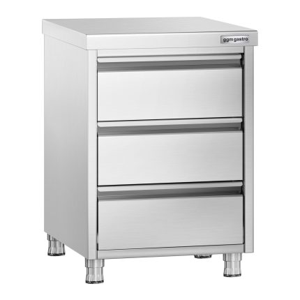 Masă tip dulap PREMIUM - oțel inoxidabil - cu 3 sertare - 500x700 mm