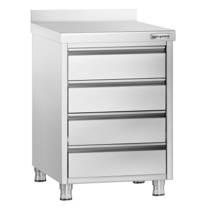 Masă tip dulap PREMIUM - oțel inoxidabil - cu 4 sertare - cu rebord - 500x700 mm