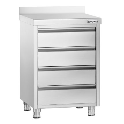 Masă tip dulap PREMIUM - oțel inoxidabil - cu 4 sertare - cu rebord - 500x600 mm