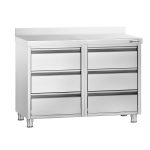 Masă tip dulap PREMIUM - oțel inoxidabil - cu 6 sertare - cu rebord - 1000x600 mm