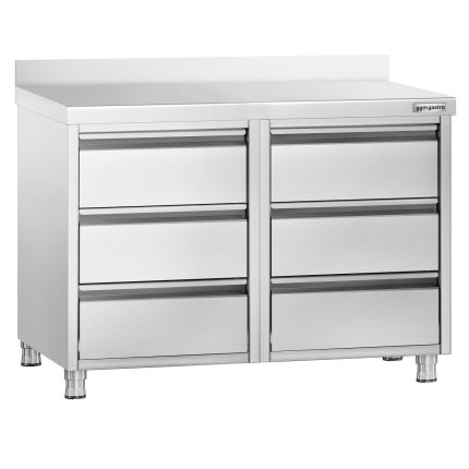 Masă tip dulap PREMIUM - oțel inoxidabil - cu 6 sertare - cu rebord - 1000x700 mm