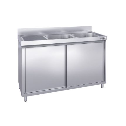 Chiuvetă tip dulap PREMIUM - din oțel inoxidabil - 1400x600 mm - cu 2 cuve pe dreapta