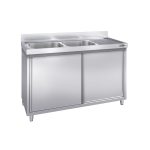 Chiuvetă tip dulap PREMIUM - din oțel inoxidabil - 1400x700 mm - cu 2 cuve pe stânga