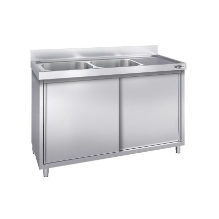 Chiuvetă tip dulap PREMIUM - din oțel inoxidabil - 1400x700 mm - cu 2 cuve pe stânga