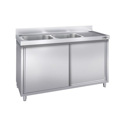 Chiuvetă tip dulap PREMIUM - din oțel inoxidabil - 1600x600 mm - cu 2 cuve pe stânga