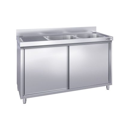 Chiuvetă tip dulap PREMIUM - din oțel inoxidabil - 1600x600 mm - cu 2 cuve pe dreapta