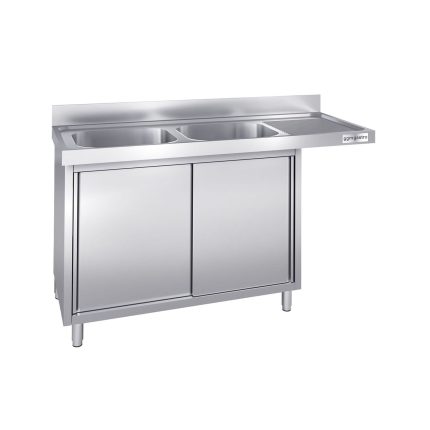 Chiuvetă tip dulap pentru mașină de spălat vase PREMIUM - 1600x700 mm - cu 2 cuve stânga