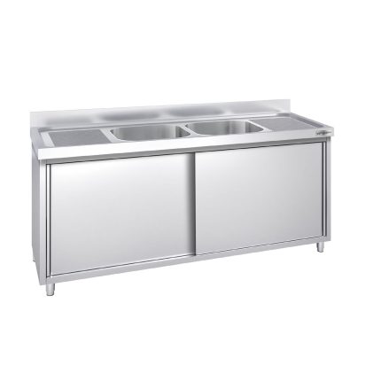 Chiuvetă tip dulap PREMIUM - din oțel inoxidabil - 1800x600 mm - cu 2 cuve centrale