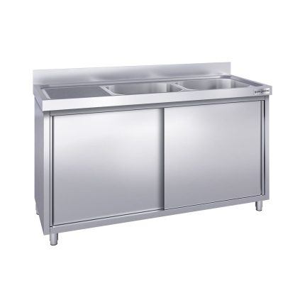 Chiuvetă tip dulap PREMIUM - din oțel inoxidabil - 1800x700 mm - cu 2 cuve pe dreapta