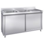 Chiuvetă tip dulap PREMIUM - din oțel inoxidabil - 2000x600 mm - cu 2 cuve pe stânga