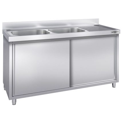 Chiuvetă tip dulap PREMIUM - din oțel inoxidabil - 2000x600 mm - cu 2 cuve pe stânga