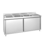 Chiuvetă tip dulap PREMIUM - din oțel inoxidabil - 2000x600 mm - cu 2 cuve centrale