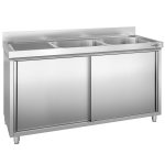 Chiuvetă tip dulap PREMIUM - din oțel inoxidabil - 2000x600 mm - cu 2 cuve pe dreapta