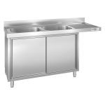 Chiuvetă tip dulap pentru mașină de spălat vase - 2000x600 mm - cu 2 cuve stânga