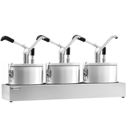 Dozator sosuri - oțel inoxidabil - 3x 4 litri - dozare 25–40 g - 600x203x350 mm - cu Recipient - incl. Suport inox dozatoare sosuri